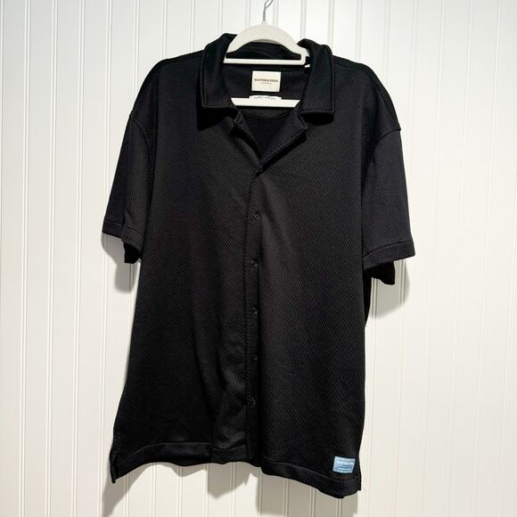 Scotch and Soda Black Textured Jersey Button Up Shirt Short Sleeve Mens XL - Picture 2 of 8